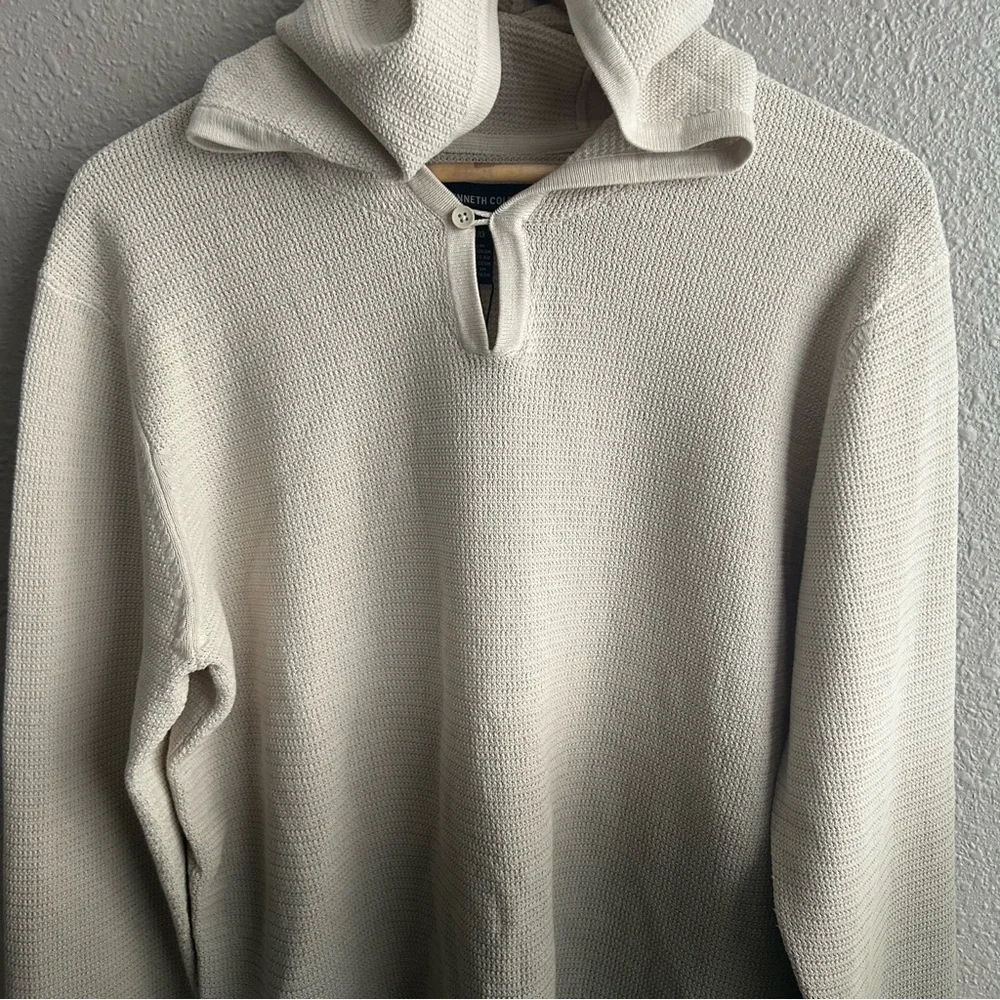 NEW Kenneth‎ Cole Tan Dip-Dyed 100% Cotton Hooded Waffle Long Sleeve Sweater